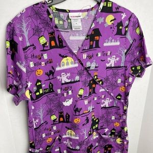 Women’s Med  Scrub Star Halloween Theme Scrub Top Pre-owned